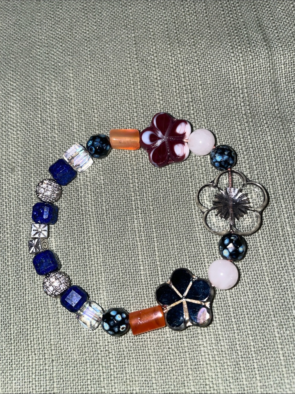 Handcrafted Black, Purple & Blue Floral Glass Bead Bracelet - Picture 2 of 8